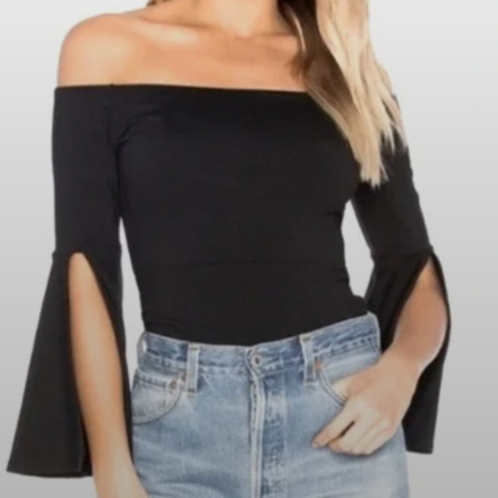 Alexis IGGY Off the Shoulder Split Sleeve CROPPED Top Small